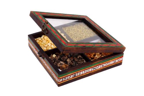 Ethnic Spice Box In Mango Wood With 4 Compartments