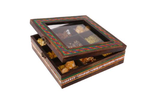 Glass Mango Wood Spice Box