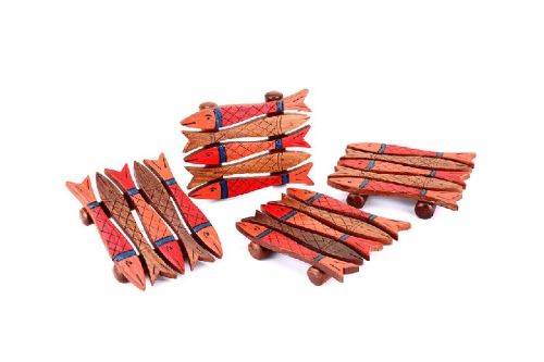 Indikala Wood Fish Shaped Table Coasters