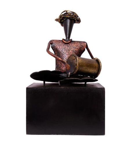 Handcrafted Sitting Village Musician Playing Dholak