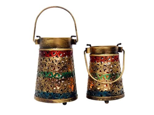 Set Of Two Iron Jali Basket T-Light Holder