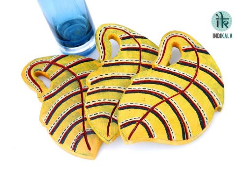 Yellow Leaf Shaped Coasters(set Of 3)