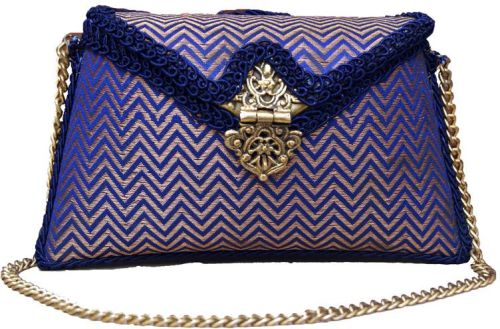 Brocade Zig-zag Clutch Bag, Color : Blue