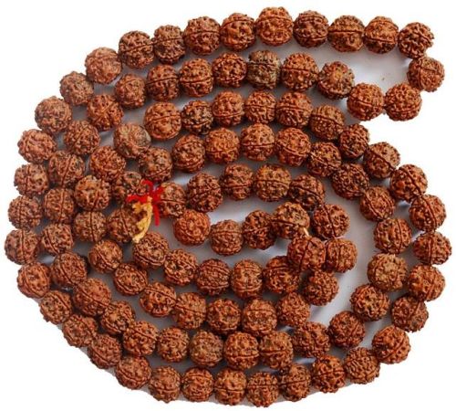 Natural Wood Beads Five Mukhi Rudraksha Mala, For Religious, Size : Standard