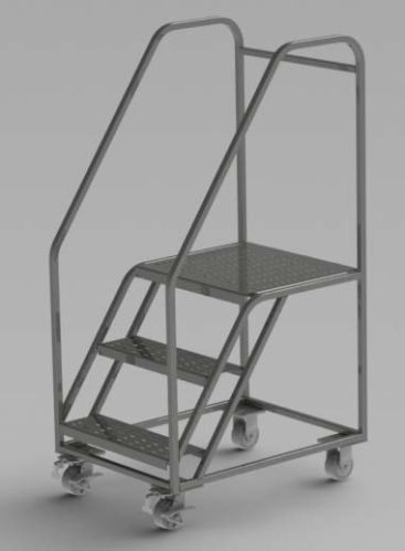 Metal Wheeled Step Ladder, For Industrial, Color : Metallic, Silver