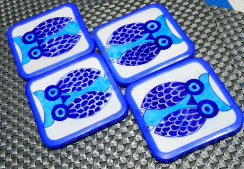 Blue Pottery Coaster Set, Size : 4 X 4 INCHES