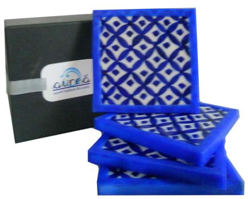 Blue Pottery Coaster Set, Size : 4 X 4 INCHES