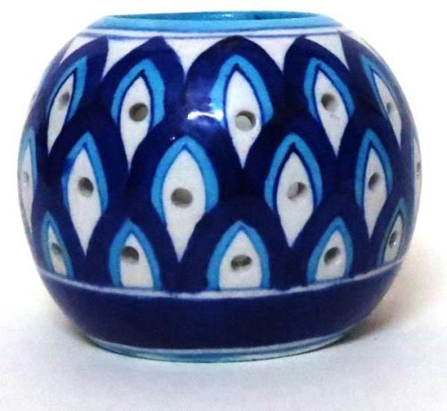 Blue Pottery Tea Light, Size : 4 Inches High