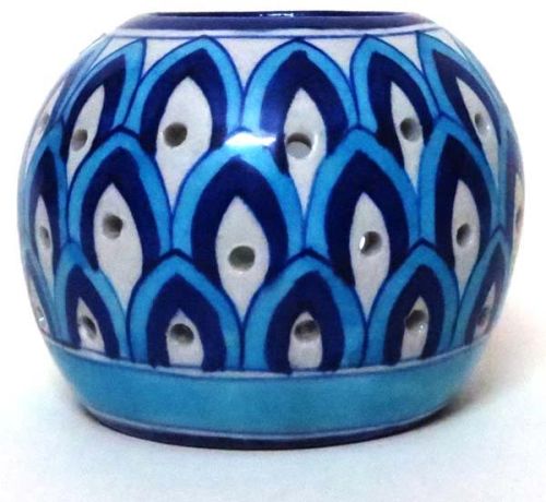 Blue Pottery Tea Light, Size : 4 Inches High