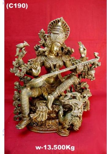 Polished Brass Saraswati Statues, For In Home Temples