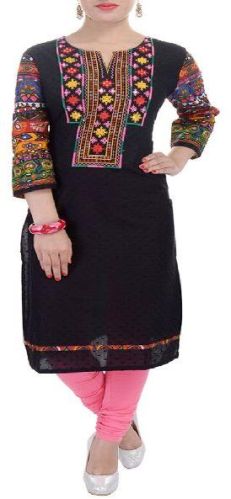 Black Embroidered Cotton Kurtis, Size : XL