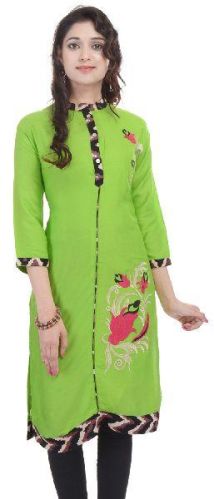 Green Embroidered Cotton Kurtis, Size : L, XL