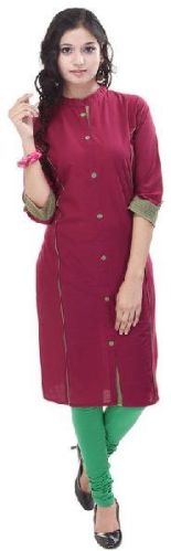 Maroon Plain Cotton Kurtis, Size : XL
