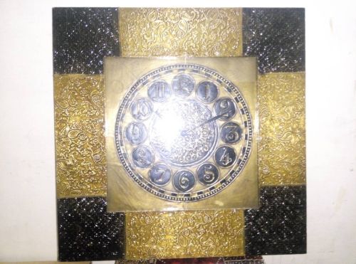 Brass With Antique Black Wall Clock - Square Shape